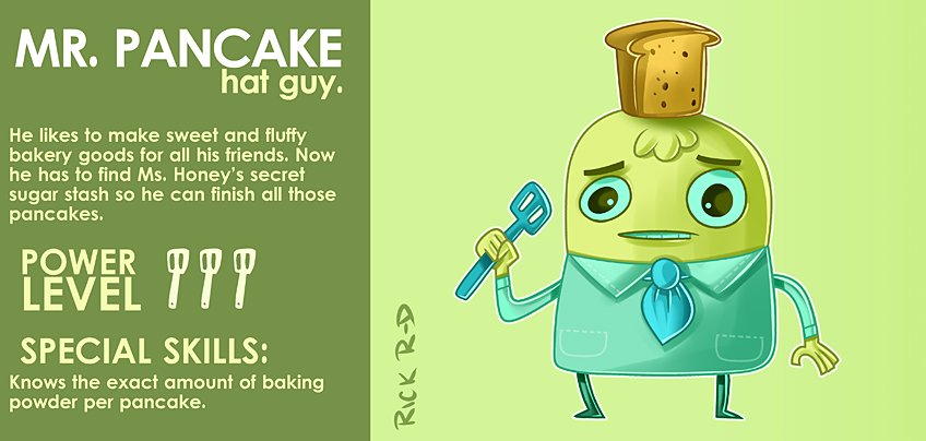 365 Characters Cartoon Mr. Pancake Baker Guy who makes sweet bread for a bakery by Rick Ruiz-Dana character design