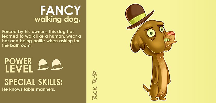 365 Characters Cartoon Fancy Walking Dog with Elegant Hat that knows proper Etiquette and good manners by Rick Ruiz-Dana character design