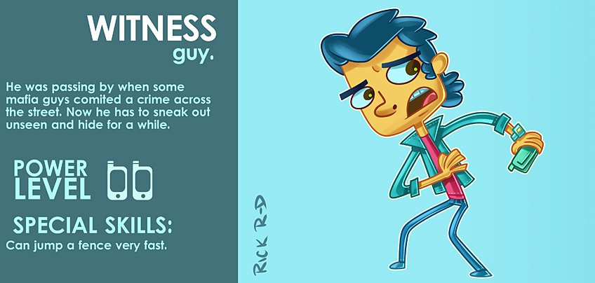 365 Characters Cartoon Witness Guy who saw a Crime committed by some Mafia Goons across the street and now is worried to get killed by Rick Ruiz-Dana character design