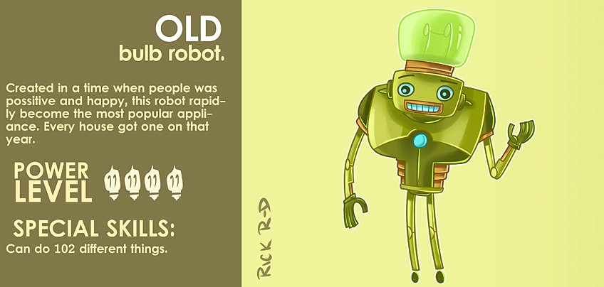 365 Characters Cartoon Old Fashioned Bulb Retro Vintage Robot who was the Top Seller Appliance of his time by Rick Ruiz-Dana character design