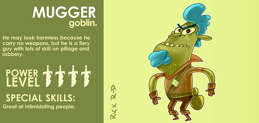 365 Characters Cartoon Mugger Thief Fantasy Goblin who can be intimidating when attacking and robbing from people peasants by Rick Ruiz-Dana character design
