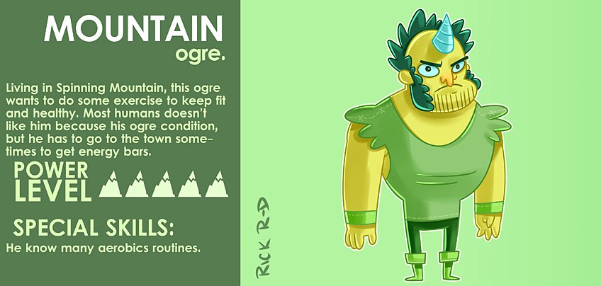 365 Characters Cartoon Healthy Mountain Ogre who likes to Exercise and eat Energy Bars to get really fit by Rick Ruiz-Dana character design