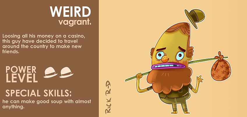 365 Characters Cartoon Weird Vagrant friendly man who Travels around the Country Looking for new Friends everywhere by Rick Ruiz-Dana character design