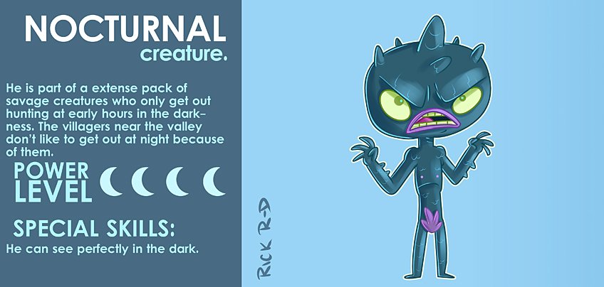 365 Characters Cartoon Savage Nocturnal Creature monster of the forest who gets in the Night to Hunt by Rick Ruiz-Dana Character Design