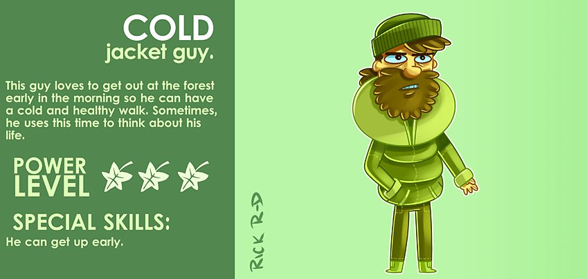 Cartoon Guy with a huge beard in a Jacket going for a Healthy Walk Early in the Morning by Rick Ruiz-Dana Character Design