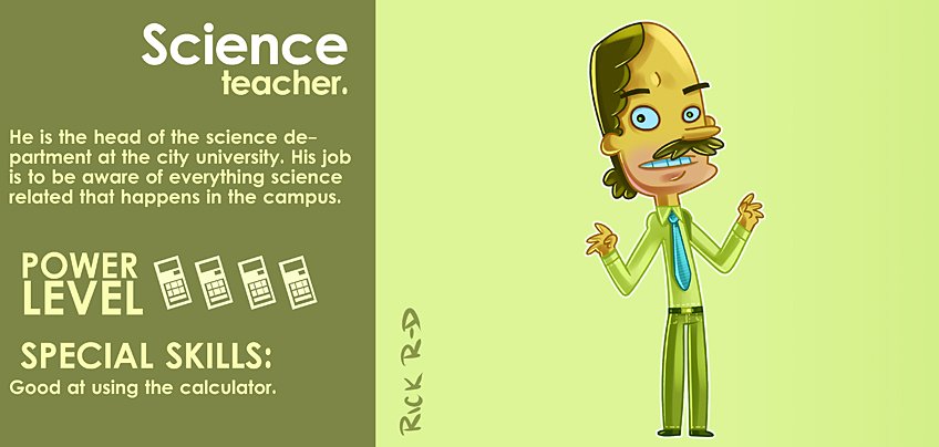 Cartoon University Teacher who is the Head of the Science Department by Rick Ruiz-Dana Character design