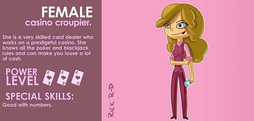 286_Cartoon_Female_Croupier_who_deals_cards_for_a_poker_Game_on_a_Casino
