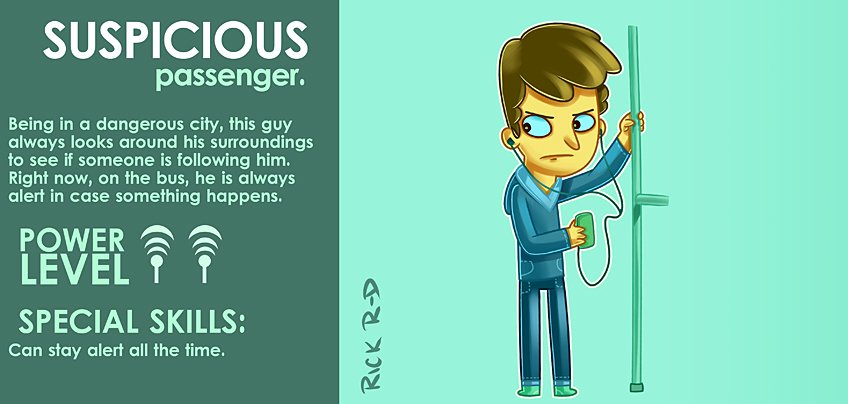 288_Cartoon_Bus_Passenger_who_is_Suspicious_of_People