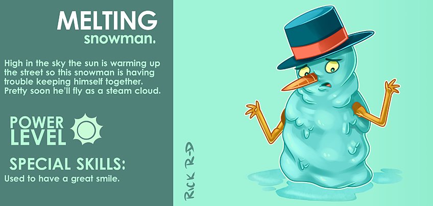 305_Cartoon_Winter_Snowman_Melting_with_the_hot_Sun_by_Rick_Ruiz-Dana
