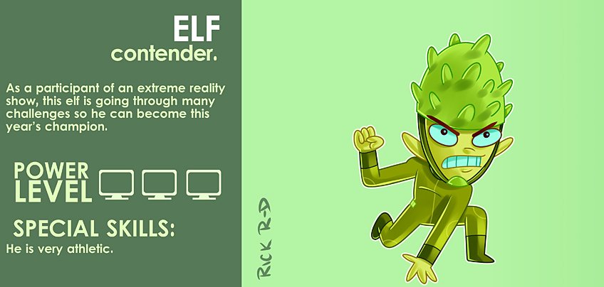 313_Cartoon_Elf_Contender_who_wants_to_be_the_Champion_of_an_Extreme_Reality_Show_by_Rick_Ruiz-Dana