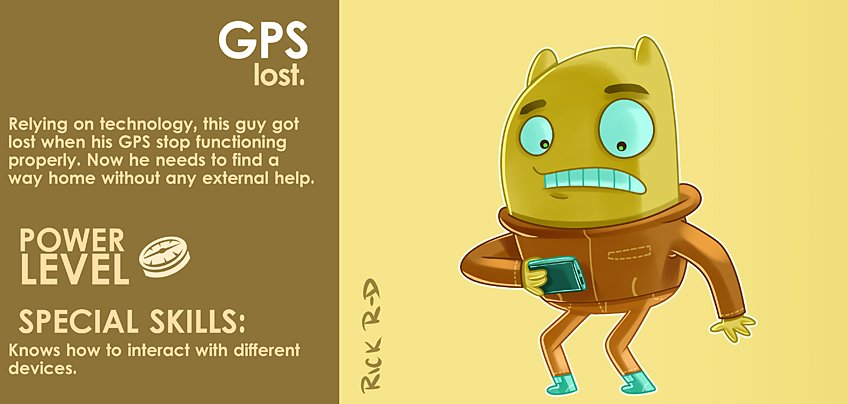 322_Cartoon_Strange_Creature_Guy_Who_is_Lost_at_Looking_to_his_GPS_Device_by_Rick_Ruiz-Dana