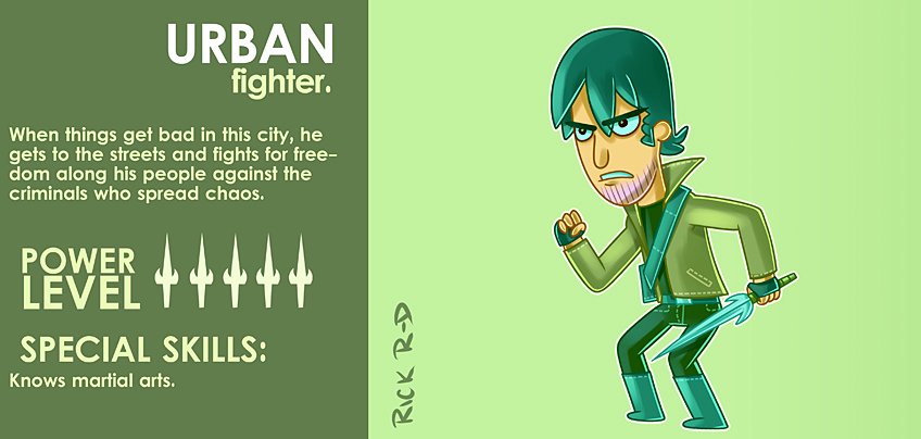 324_Cartoon_Urban_Fighter_who_uses_martial_Arts_to_combat_Crime_with_his_gang_by_Rick_Ruiz-Dana