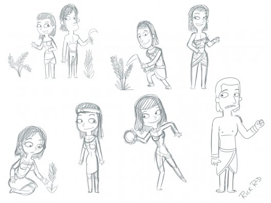 Ancient_Egypt_egyptians_working_cartoon_pyramids_Nile_River_editorial_children_ilustration_sketches_by_Rick_Ruiz-Dana