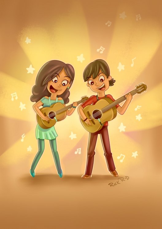Kids_playing_Acoustic_Guitar_cartoon_ilustration_for_Guitar_Lessons_Music_Ad_07-31-2012_by_Rick_Ruiz-Dana