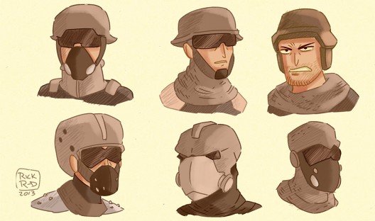 Mas diseños de personaje cartoon en boceto de soldados de ciencia ficción