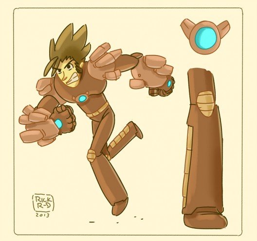 diseño de personajes de un heroe con armadura de ciencia ficcion robot estilo comic cartoon por Rick Ruiz-Dana 3