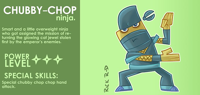 365 Characters Cartoon Chubby Chop Martial Arts Ninja Character by Rick Ruiz-Dana Character Design