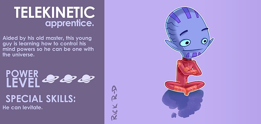 275_Cartoon_Alien_Apprentice_learning_to_use_his_Telekinesis_and_Psychic_Mind_Powers_by_Rick_Ruiz-Dana
