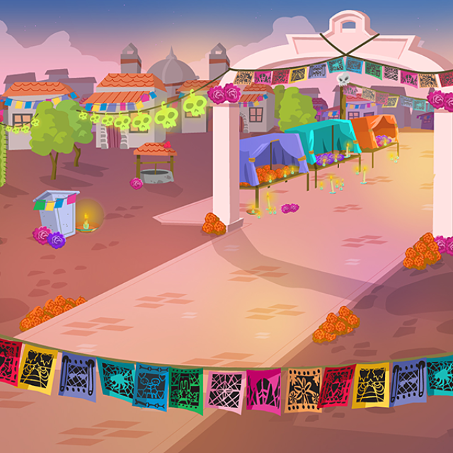 Mattel's Monster High Ghouls and Jewels Apple iOS and Android app game by Blue Box Games, Collision Studios, Kokonut Studio Skelita Calavera stage background by Rick Ruiz-Dana